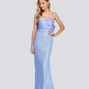 City Studio Juniors Strapless Glitter-Lace Back-Bow Ball Gown Periwinkle/Silver